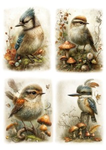 Papier ryżowy A4 Artando do decoupage - ptaki, ptaszki, liście, grzyby