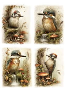 Papier ryżowy A4 Artando do decoupage - ptaki, ptaszki, liście, grzyby