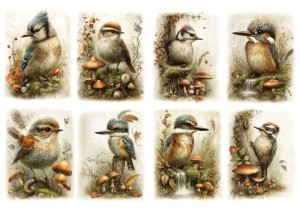 Papier ryżowy A4 Artando do decoupage - ptaki, ptaszki, liście, grzyby