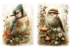 Papier ryżowy A4 Artando do decoupage - ptaki, ptaszki, liście, grzyby