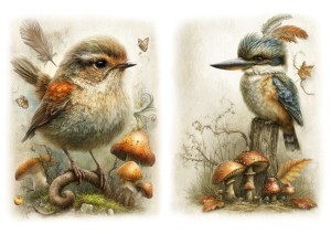 Papier ryżowy A4 Artando do decoupage - ptaki, ptaszki, liście, grzyby