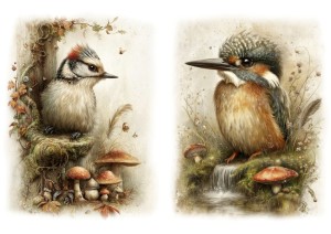 Papier ryżowy A4 Artando do decoupage - ptaki, ptaszki, liście, grzyby