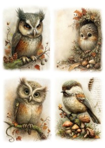 Papier ryżowy A4 Artando do decoupage - ptaki, ptaszki, sowy, liście, grzyby