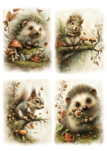 Papier ryżowy A4 Artando do decoupage - zwierzęta, jeże, wiewiórki, liście, grzyby