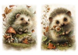 Papier ryżowy A4 Artando do decoupage -  zwierzęta, jeże, liście, grzyby