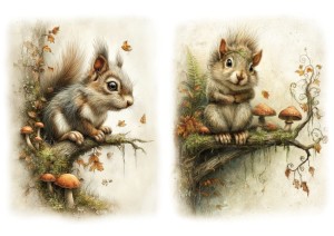 Papier ryżowy A4 Artando do decoupage -  zwierzęta, wiewiórki, liście, grzyby