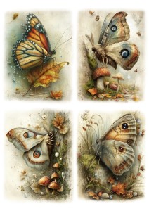 Papier ryżowy A4 Artando do decoupage - owady, motyle, motylki,   liście, grzyby