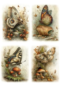 Papier ryżowy A4 Artando do decoupage - owady, motyle, motylki,   liście, grzyby