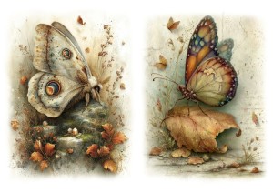 Papier ryżowy A4 Artando do decoupage - owady, motyle, motylki,   liście, grzyby