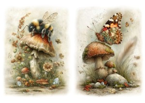 Papier ryżowy A4 Artando do decoupage - owady, pszczoła, motyl, liście, grzyby
