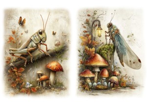 Papier ryżowy A4 Artando do decoupage - owady, świerszcze, liście, grzyby
