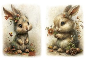 Papier ryżowy A4 Artando do decoupage - zwierzęta, zające, zajączki, liście