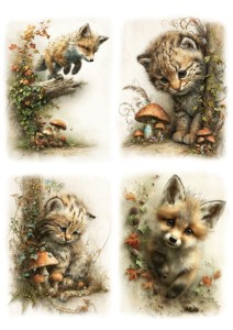 Papier ryżowy A4 Artando do decoupage - zwierzęta, lisy, koty, liście, grzyby