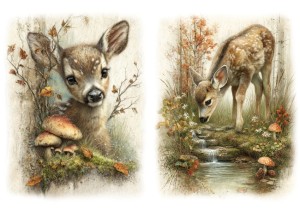 Papier ryżowy A4 Artando do decoupage - zwierzęta, sarny, sarenki, liście, grzyby