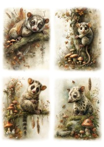 Papier ryżowy A4 Artando do decoupage - zwierzęta, myszy, myszki, liście, grzyby