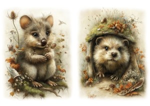 Papier ryżowy A4 Artando do decoupage - zwierzęta, myszy, myszki, liście, grzyby