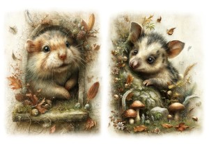Papier ryżowy A4 Artando do decoupage - zwierzęta, myszy, myszki, liście, grzyby