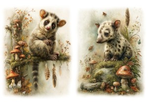 Papier ryżowy A4 Artando do decoupage - zwierzęta, myszy, myszki, liście, grzyby