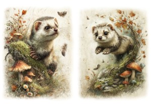 Papier ryżowy A4 Artando do decoupage - zwierzęta, łasica, gronostaj, kuna, liście, grzyby
