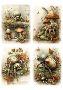 Papier ryżowy A4 Artando do decoupage - zwierzęta, pająki, żuk, liście, grzyby
