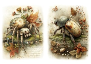 Papier ryżowy A4 Artando do decoupage - zwierzęta, pająk, żuk, liście