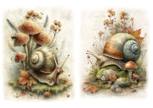 Papier ryżowy A4 Artando do decoupage - zwierzęta, ślimaki, liście, grzyby