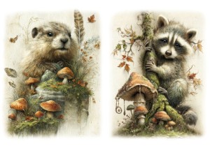 Papier ryżowy A4 Artando do decoupage - zwierzęta, świstak, szop, liście, grzyby 
