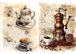 Papier ryżowy A4 Artando do decoupage - kawa, filiżanki, młynek, napisy