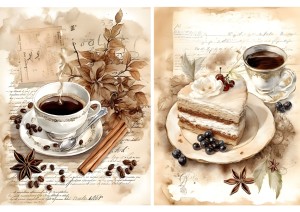 Papier ryżowy A4 Artando do decoupage - kawa, filiżanki, ciastka, napisy