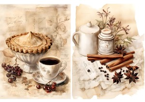 Papier ryżowy A4 Artando do decoupage - kawa, filiżanki, ciastka, napisy