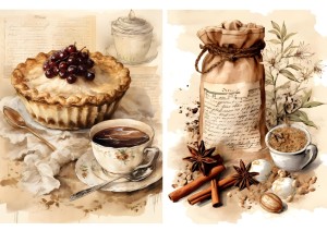 Papier ryżowy A4 Artando do decoupage - kawa, filiżanki, ciastka, napisy
