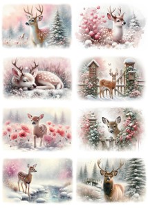 Papier ryżowy A4 do decoupage Artando - sarny, jelenie, widok, zima