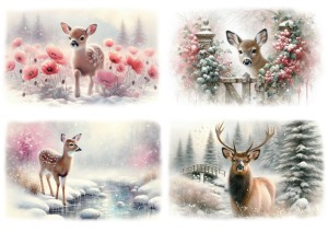 Papier ryżowy A4 do decoupage Artando - sarny, jelenie, widok, zima