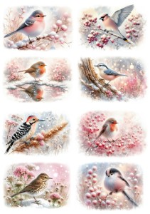 Papier ryżowy A4 do decoupage Artando - ptaki, ptaszki, gałązki, zima