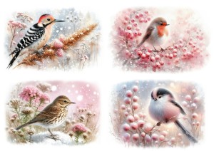 Papier ryżowy A4 do decoupage Artando - ptaki, ptaszki, gałązki, zima
