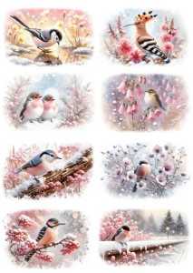 Papier ryżowy A4 do decoupage Artando - ptaki, ptaszki, gałązki, zima