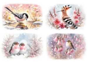 Papier ryżowy A4 do decoupage Artando - ptaki, ptaszki, gałązki, zima