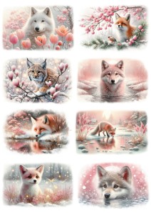 Papier ryżowy A4 do decoupage Artando - zwierzęta, wilki, lisy, ryś, zima