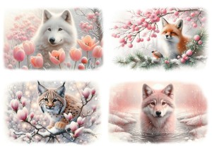 Papier ryżowy A4 do decoupage Artando - zwierzęta, wilki, lis, ryś, zima