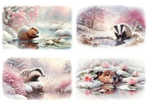 Papier ryżowy A4 do decoupage Artando - zwierzęta, borsuki, bobry, zima