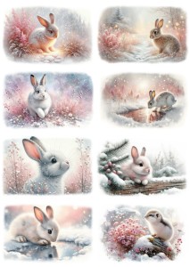 Papier ryżowy A4 do decoupage Artando - zwierzęta, zające, zajączki, zima