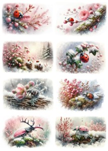 Papier ryżowy A4 do decoupage Artando - owady, biedronki, żuki, chrząszcze, zima