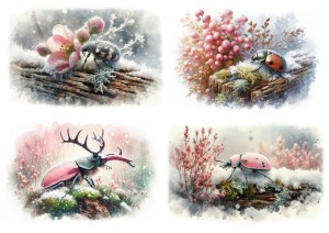 Papier ryżowy A4 do decoupage Artando - owady, żuki, chrząszcze, zima