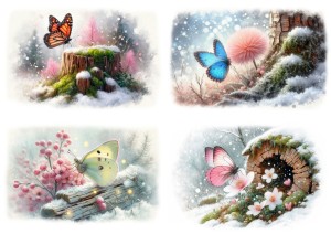 Papier ryżowy A4 do decoupage Artando - owady, motyle, ćmy, zima