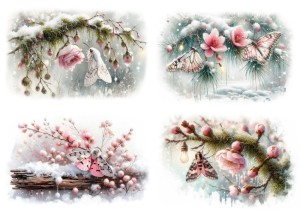 Papier ryżowy A4 do decoupage Artando - owady, motyle, ćmy, zima