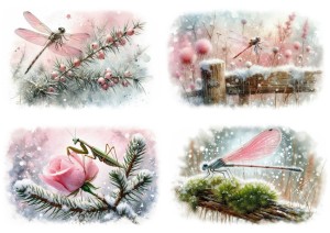 Papier ryżowy A4 do decoupage Artando - owady, ważki, świerszcz, zima