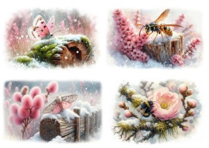 Papier ryżowy A4 do decoupage Artando - owady, motyle, pszczoła, osa, zima