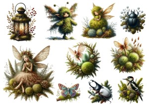 Papier klasyczny A4 Artando do decoupage - las, mech, wróżki, elfy, owady, lampa
