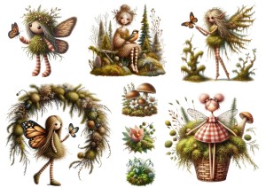 Papier klasyczny A4 Artando do decoupage - las, mech, wróżki, elfy, motyle, ptaki, choinki (1)