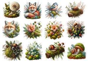 Papier klasyczny A4 Artando do decoupage - las, mech, wróżki, elfy, motyle, ptaki, grzyby, kwiaty (1)